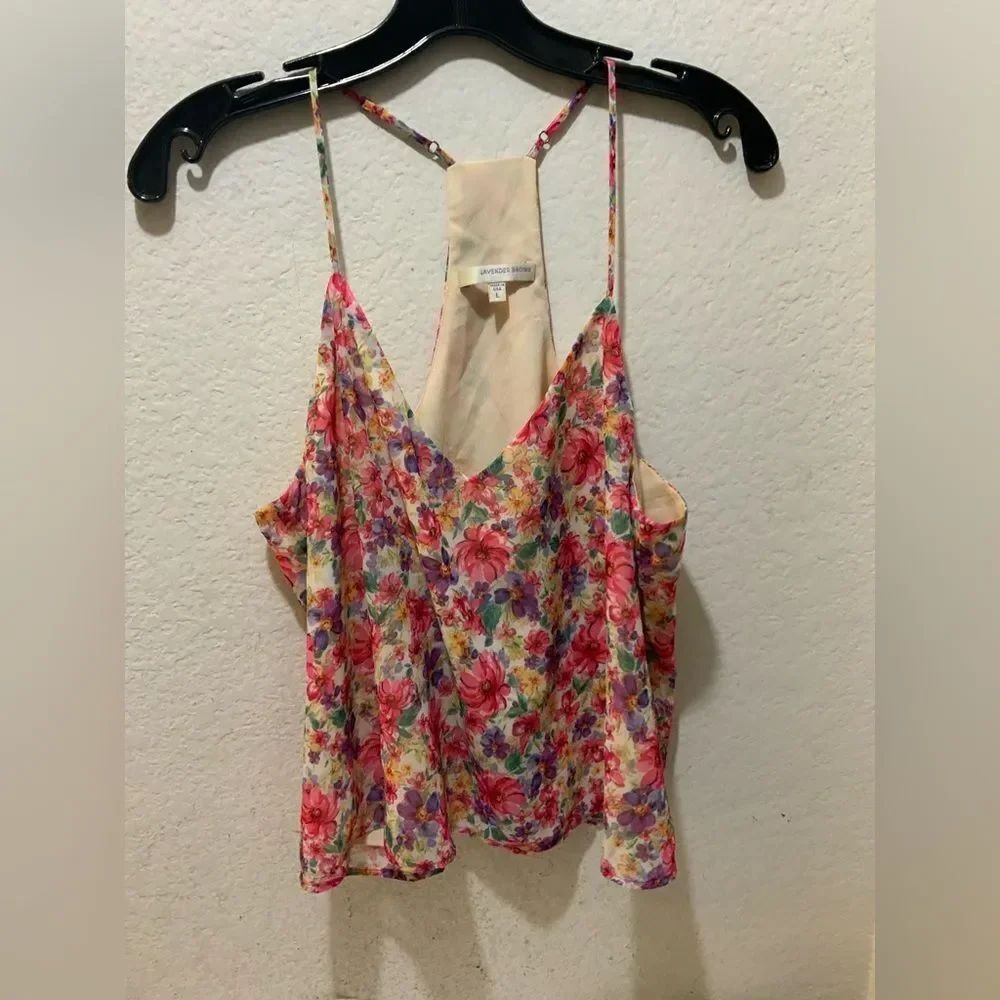 Lavender Brown cami top floral multicolor size L